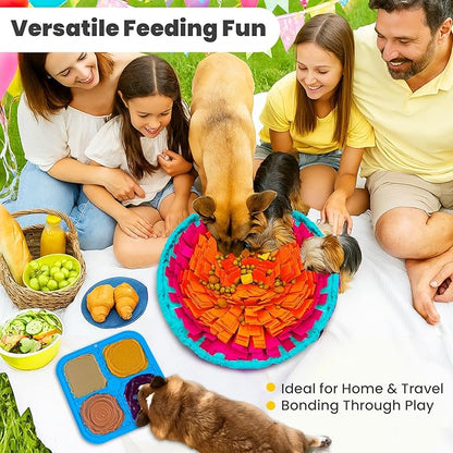 PETCARE Dog Snuffle Mat and Lick Mat Set, Interactive Enrichment Dog Puzzle Toy for Puppy Small Medium Large Dogs Cats, Adjustable Slow Feeder Bowl Sniff Foraging Mats Mental Stimulation Treat Game