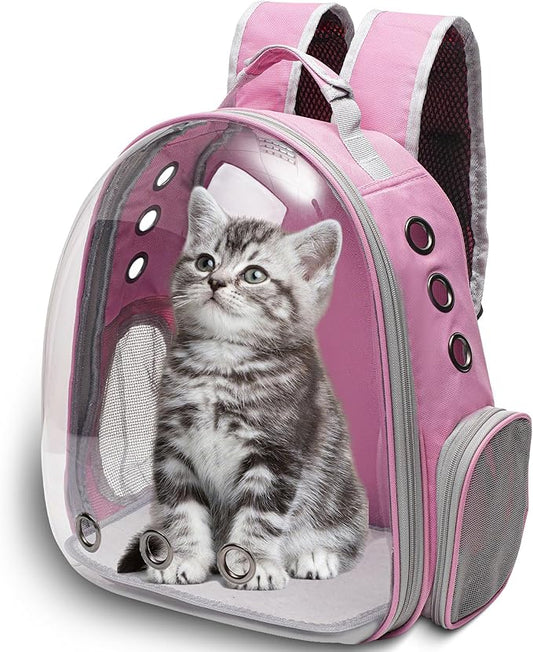 Vivicreate Large Cat Backpack Carrier for Travel and Hiking Transparent Pet Bubble Backpack for Cats up to 20lbs with Ventilation and Padded Straps Mochila para Gatos transportadora mascotas (Pink)