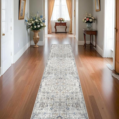 RUUGME 2x10 Kitchen Runner Rug - Vintage Washable Rugs with Non Slip Backing Soft Stain Consistant Carpet for Hallway Entryway Bedroom Indoor Home Decor Floor Mat for Bathroom Laundry (2'x10', Brown)