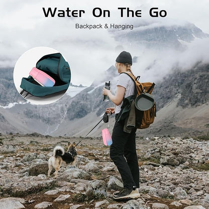 Dog Water Bottle, Travel Puppy Water Bowl, Leak Proof Portable Puppy Water Dispenser, Foldable Dog Water Bottle for for Pets Outdoor Walking, Hiking, Travel, Food Grade Plastic - 19oz Pink
