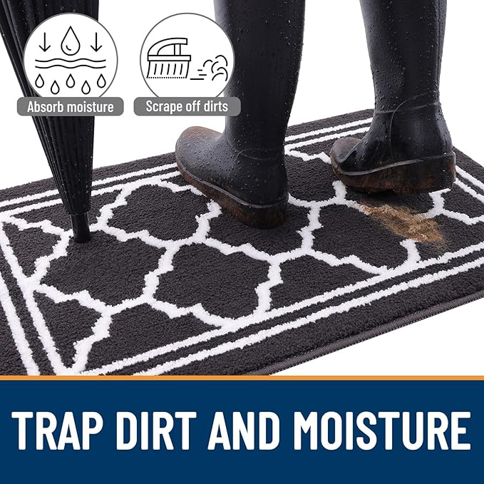 Buganda Indoor Door Mat, Dirt-Resistant and Absorbent Doormat, Anti-Slip, Low Profile Floor Mats for Inside Entryway, Front, and Back Door Entrance (36x24 Inches, Dark Grey)