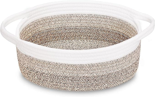 ABenkle Small Basket with Handles - Decorative Durable Rope Woven Storage Bin Shelf Storage Organizer Cube, Easter Baby Gift Basket, 12"x8"x5"