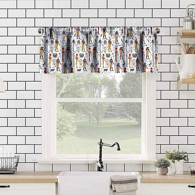 Ancient Egypt Valance Curtains Vintage Egyptian Culture Hieroglyph and Symbol Mysterious Egypt Ethnic Religion Window Valance Curtain for Farmhouse Bedroom Living Room Kitchen 54x18inch