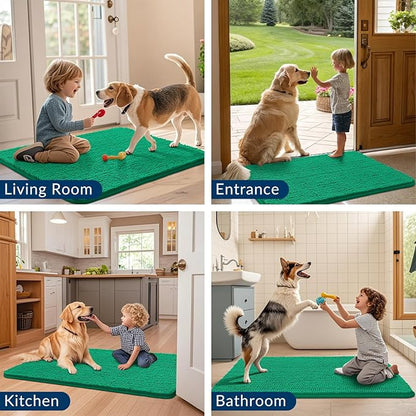 Smiry Dog Door Mat for Muddy Paws 36x24, Absorbs Moisture and Dirt Doormat, Non-Slip Washable Quick Dry Chenille Front Door Mat Indoor Entrance, Entryway Carpet for Inside Floor, Emerald Green