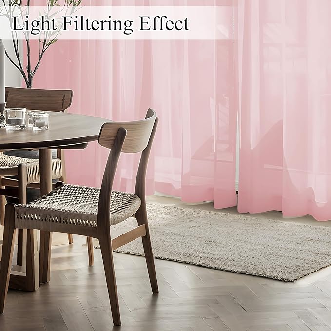 NICETOWN Non-See-Through Privacy Pink Sheer Curtains 96 inches Long 2 Panels for Girls Room, 52" Wide Grommet Window Drapes for Nursery- Home Decoration Light Filtering Elegant Window Treatment