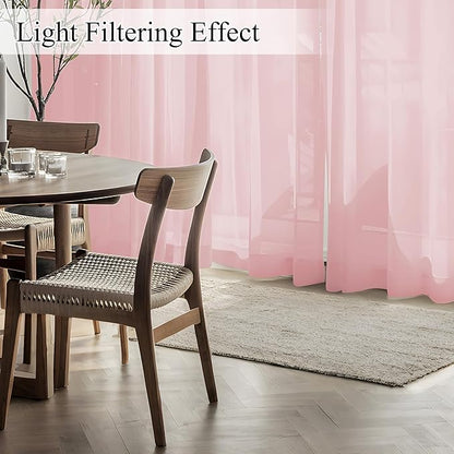 NICETOWN Non-See-Through Privacy Pink Sheer Curtains 96 inches Long 2 Panels for Girls Room, 52" Wide Grommet Window Drapes for Nursery- Home Decoration Light Filtering Elegant Window Treatment