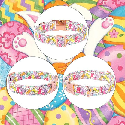 Easter Dog Collar, Colorful Bunny Easter Collars for Medium Dogs, Cute Spring Boy Girl Dog Collars, Adjustable Heavy Duty Holiday Pet Collar with Metal Buckle M