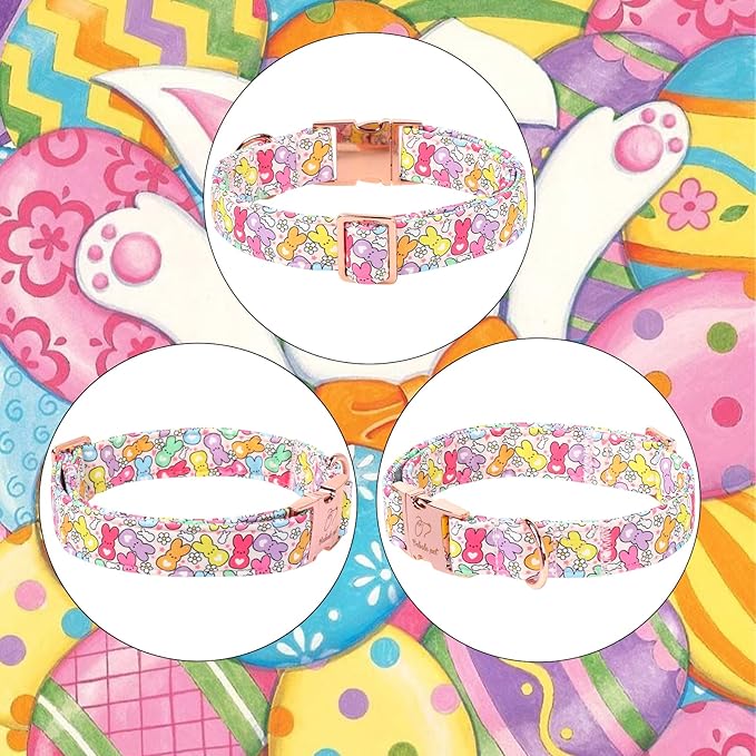 Easter Dog Collar, Colorful Bunny Easter Collars for Puppy Small Dogs, Cute Spring Boy Girl Dog Collars, Adjustable Heavy Duty Holiday Pet Collar with Metal Buckle XS