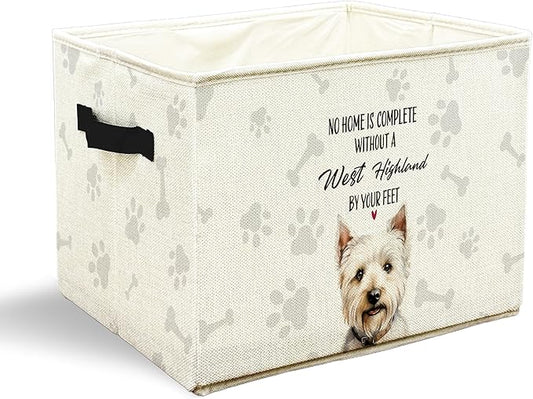 Funny West Highland Terrier Dog Toy Basket, Dog Home Decor, Westie Gifts for Women Men Collapsible Pet Dogs Toy Storage Bin Box Basket Organizer, Pet Supplies for Dogs