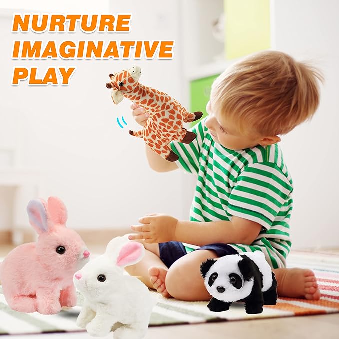Hopearl Hopping Rabbit Interactive Electronic Pet Plush Bunny Toy with Sounds and Movements Animated Walking Wiggle Ears Twitch Nose Gift for Toddlers Birthday, Pink, 7''