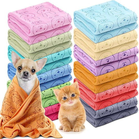 Irenare 12 Pcs Dog Towels Microfiber Pack Bulk, 20 x 40 inch Quick Drying Absorbent Pet Puppy Towels for Drying Small Puppy Dog Cat Pet Kitten Grooming Bathing Shower Travel Supplies(Multicolor)
