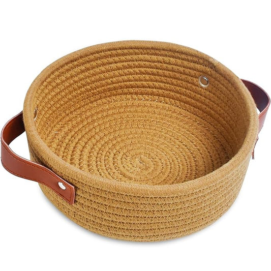 ABenkle Small Storage Basket, Mini Cotton Rope Storage Bin, Cute Tiny Shelf Baskets, Boho Decorative Toy Organizer for Nursery, Spa, Empty Gift Basket - XS, Brown