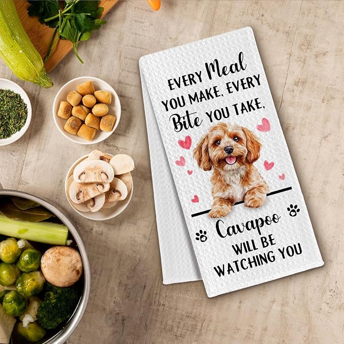 Cavapoo Gifts Kitchen Towels, Funny Dog Tea Dish Towels for Kitchen Decorative, Cavapoo Dog Lovers Gifts for Women, Every Meal You Make Every Bite You Take Hand Towel, 16x24 Inch