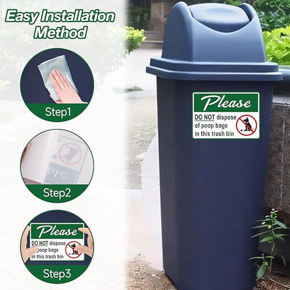 2PCS Please Do Not Dispose Poop Bags in This Trash Bin Stickers, Self-Adhesive Weatherproof Vinyl Do not Throw Dog Poop Bag in The Trash Sign, Trash Can Stickers for Home，House，Yard，Restaurant