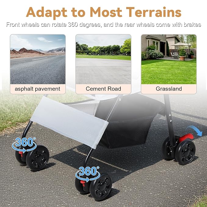 4 Wheels Pet Stroller for Medium Small Dog up to 50lbs, Dog Cat Stroller, Outdoor Travel Pet Folding Strollers with Cup Holder, Detachable Carrier, Breathable Visible Mesh (Grey Upgraded)