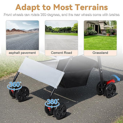 4 Wheels Pet Stroller for Medium Small Dog up to 50lbs, Dog Cat Stroller, Outdoor Travel Pet Folding Strollers with Cup Holder, Detachable Carrier, Breathable Visible Mesh (Grey Upgraded)