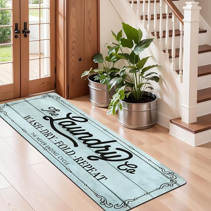Pauwer Laundry Room Rug Runner 20"x60" Waterproof Rubber Laundry Mat Non Slip Kitchen Mats for Floor Washable Floor Mat Runner Rug for Farmhouse Mudroom Washroom Bathroom Decor