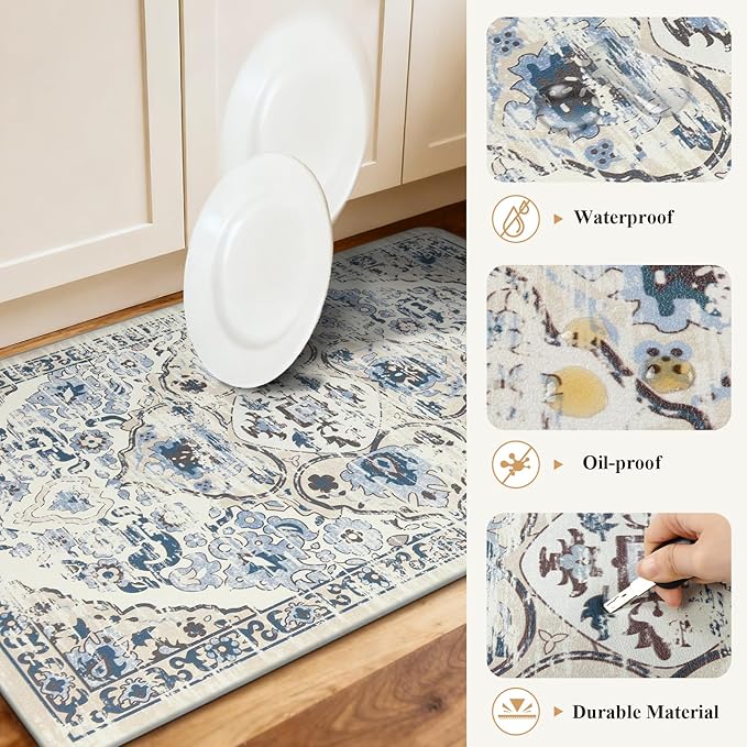 Ileading Anti Fatigue Kitchen Rugs Sets of 2 Cushioned Kitchen Mats for Floor Waterproof Kitchen Mat Set Non Slip Comfort Standing Mat for Kitchen, Office, Sink, Laundry
