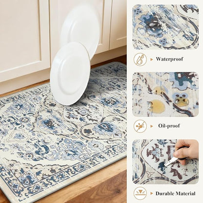 Ileading Anti Fatigue Kitchen Rugs Sets of 2 Cushioned Kitchen Mats for Floor Waterproof Kitchen Mat Set Non Slip Comfort Standing Mat for Kitchen, Office, Sink, Laundry