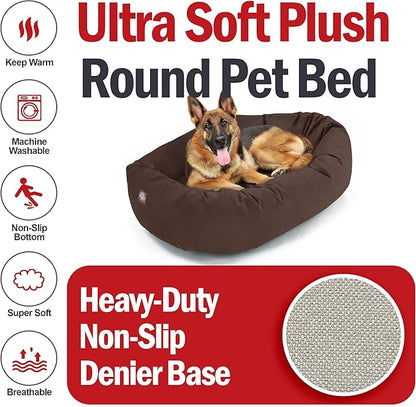 Majestic Pet Suede Shredded Memory Foam Mix Calming Dog Bed Washable - Cozy Soft Round Dog Bed with Spine for Head Support - Fluffy Donut Dog Bed, 52 Inch, Chocolate
