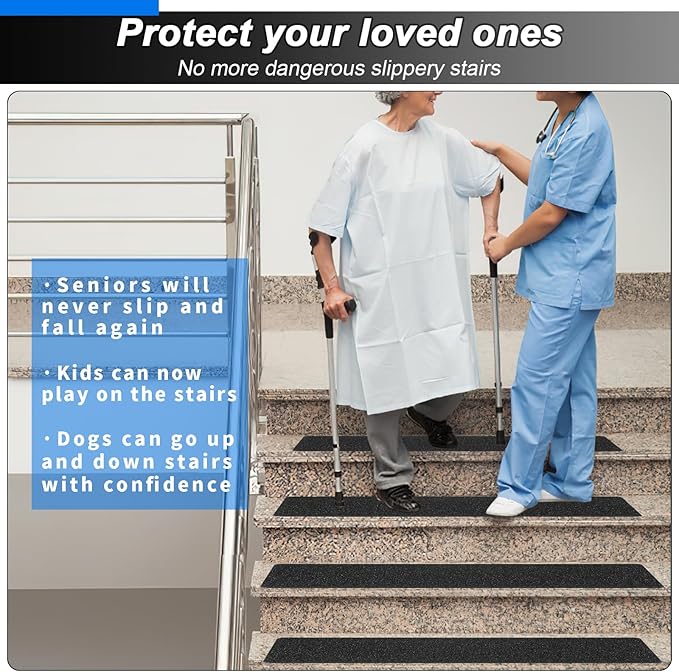 Outdoor Stair Treads Non-Slip Step Strips for Wooden Steps 5 Pack 6” x 24” Anti Slip Grip Tape Precut for Outside Stairs, Non Skid Stair Tread Mats Weather Resistant for Outdoors, Black