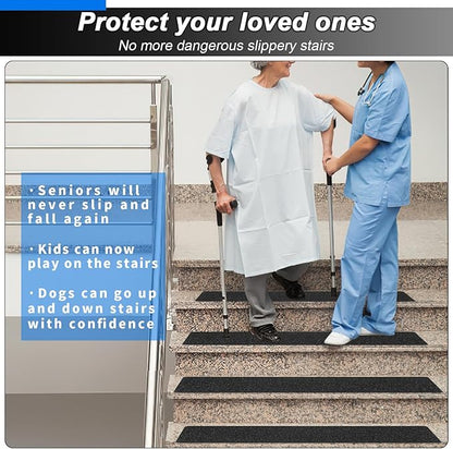 Outdoor Stair Treads Non-Slip Step Strips for Wooden Steps 5 Pack 6” x 30” Anti Slip Grip Tape Precut for Outside Stairs, Non Skid Stair Tread Mats Weather Resistant for Outdoors, Black