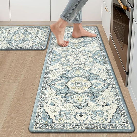 Ileading Anti Fatigue Kitchen Rugs Sets of 2 Cushioned Kitchen Mats for Floor Waterproof Kitchen Mat Set Non Slip Comfort Standing Mat for Kitchen, Office, Sink, Laundry