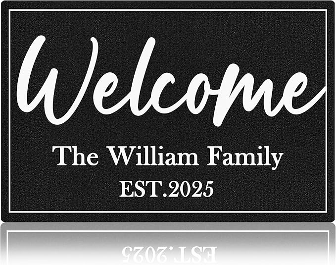 Custom Doormat with Family Name Personalized Welcome Entryway Door Mat Front Door Mat for Outdoor Decor Entrance Mat Customised Rug Christmas Housewarming Gift with Anti-Slip Backing