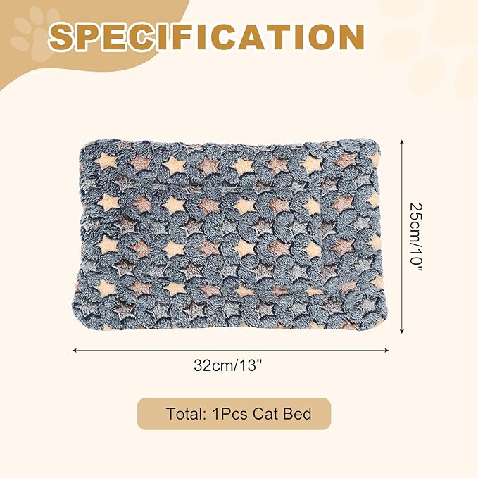 Dog Cat Bed Mat, Soft Coral Fleece Pet Cushion Pad with Cute Star Print, Warm Washable Pet Bed 13x10 Inches, (Dark Gray), Intended for Medium Small Dog Cat