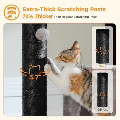 MUTTROS Large Cat Tree with Reinforced Scratching Posts (φ3.7in) for Big Adult Cats 30 lbs, 57.8" Heavy Duty Cat Tower with Larger Hammock and Condo, Cat Furniture for Maine Coon, Plush,Black