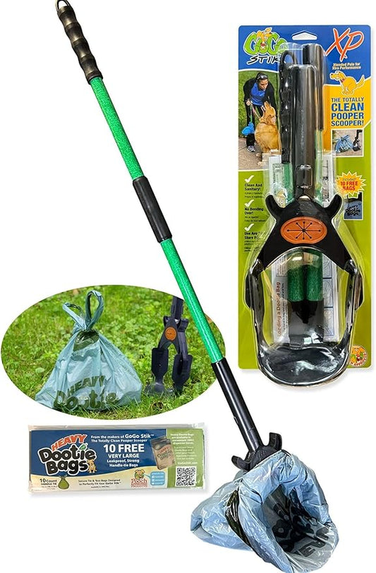 GoGo Stik XP Consumer Reports #1 Rated Ergonomic Scooper 2024, 2026. Quick, Clean, & Convenient Pro Pooper Scooper for All Dog Pet Waste Cleanup. Use Store Bags or Heavy Dootie Bags.