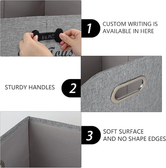 Geyecete Big Dog Toys Storage Bins Canvas Foldable Fabric Trapezoid with metal handles pet Baskets,Can be Personalized,Storage Bin Large toy box Organizer-Snow Gray