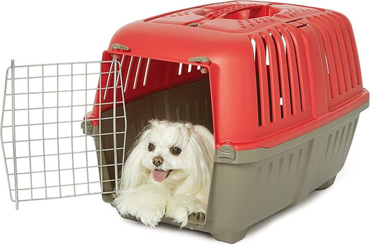 MidWest Homes for Pets Spree Travel Carrier – Hard-Sided Dog & Cat Carrier, Small Pet Travel Crate with Handle, Ventilated Design, Easy Assembly, 24-Inch, Red