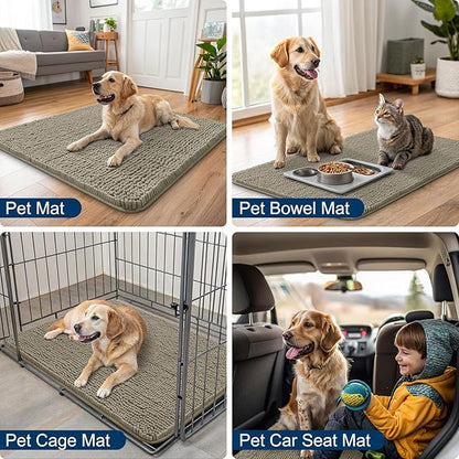 Smiry Dog Door Mat for Muddy Paws 30x20, Absorbs Moisture and Dirt Doormat, Non-Slip Washable Quick Dry Chenille Front Door Mat Indoor Entrance, Entryway Carpet for Inside Floor, Warm Taupe