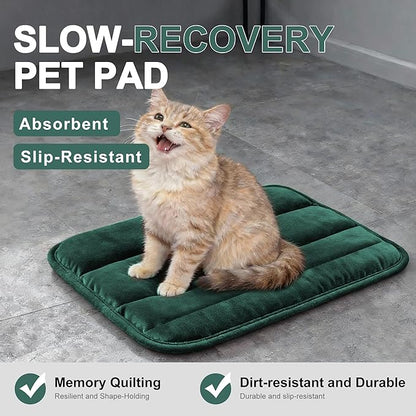 Dog Bed Mat, Reversible Dog Crate Pad with Washable Kennel Mat and Soft Foam, Flat Pet Bed for Dogs & Cats, for Crates Carriers & Travel (Green, 18" L*12" W*1.5" Th)