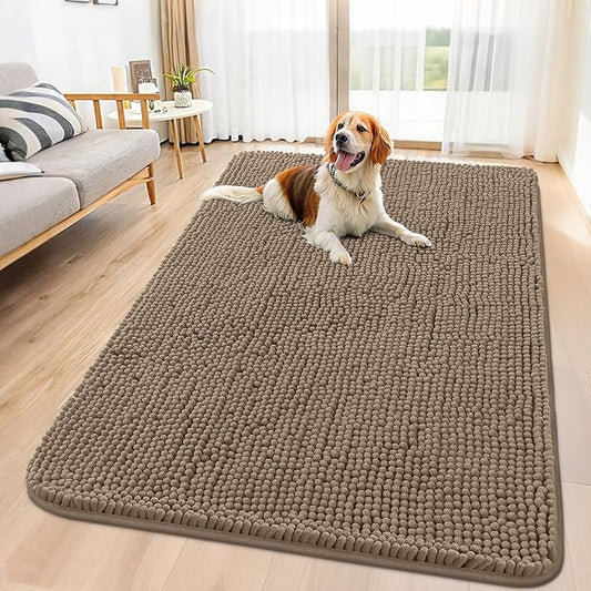 Smiry Dog Door Mat for Muddy Paws 59x35, Absorbs Moisture and Dirt Doormat, Non-Slip Washable Quick Dry Chenille Front Door Mat Indoor Entrance, Entryway Carpet for Inside Floor, Camel