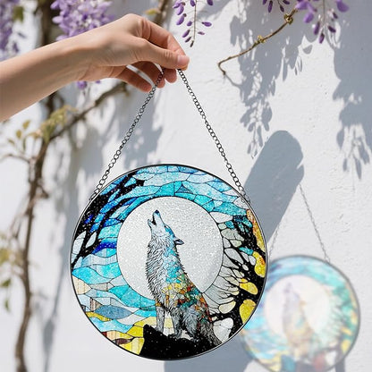 Stained Glass Window Hanging, Stained Glass Suncatcher, Wolf Sun Catcher, Window Decor, Wolf Lover Gift, Gifts for Fathers Day, Christmas or Birthday Gift, Gifts for Men Him Dad Grandfather Son