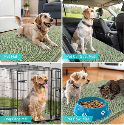 OLANLY Dog Door Mat for Muddy Paws 47x24, Absorbs Moisture and Dirt, Absorbent Non-Slip Washable Doormat, Quick Dry Chenille Mud Mat for Dogs, Entry Indoor Entryway Carpet for Inside Floor, Sage Green