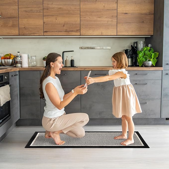 GRANNY SAYS Kitchen Mats for Floor, Kitchen Rugs Non Slip Washable, Runner Rugs for Kitchen Floor, 47 x 17.7, Stain Resistant Comfort Standing Mat Made of 100% Polypropylene, Black-Stripe