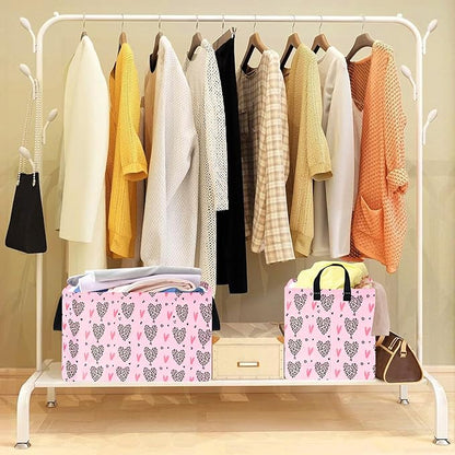 Valentines Basket Rec Heart Print Box Hamper Storage Basket Collapsible Organizer Bin Gift Shelf Baskets for Home and Kitchen Storage