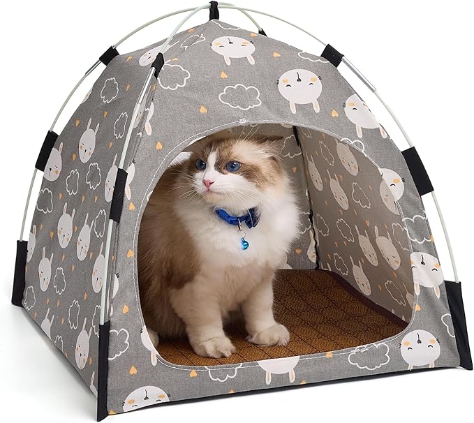 Cute Gray Pet Cave - Indoor Cat Tent and Pet House with Non-Slip Sole and Removable Cushions, Suitable for Small Dogs and Kittens
