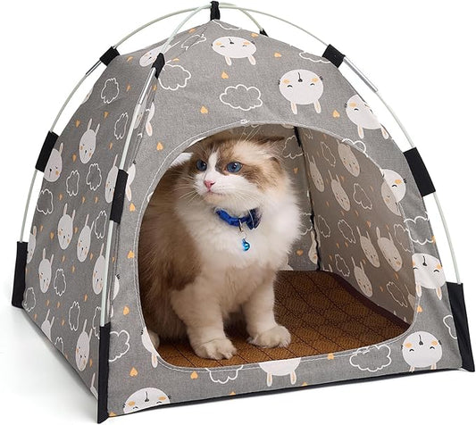 Cute Gray Pet Cave - Indoor Cat Tent and Pet House with Non-Slip Sole and Removable Cushions, Suitable for Small Dogs and Kittens