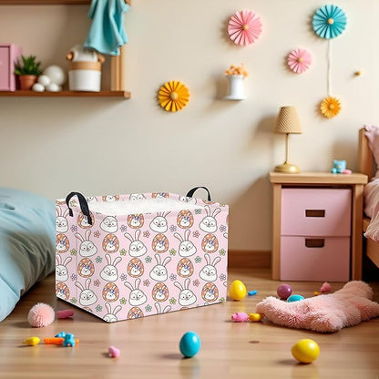 Easter Basket Bunny Pink Baby Girls Cute Kids Toy Storage Bin Organizer Shelf Book Rabbit Room Decor (Pink Rabbit)