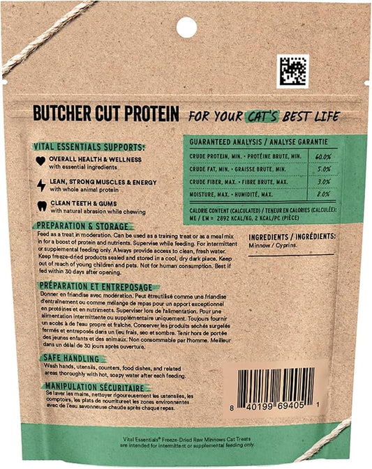 Vital Essentials Freeze Dried Minnows Cat Treats | Single Ingredient | Premium Quality | Grain Free, Healthy Treats for Cats, 0.5 oz Bag