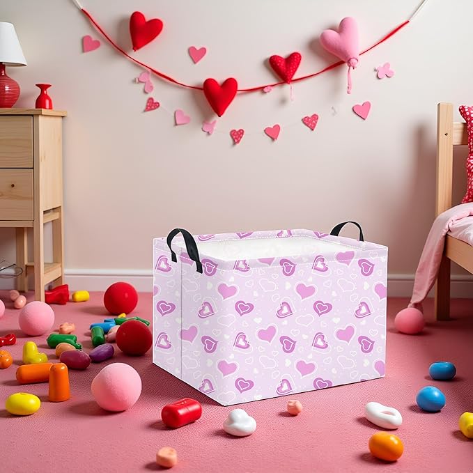 Rectangular Valentines Basket for Women Girls Storage Bin Organizer Box Shelf Room Decor(Fancy Heart)
