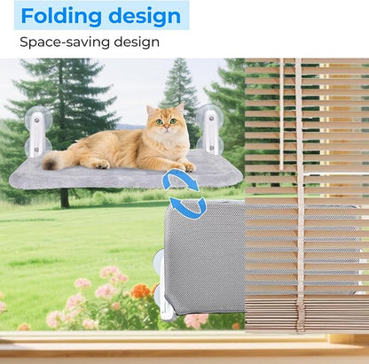 L&W BROS. 2 Pc Heavy Duty Cat Window Perch Holds up to 50 lbs, Foldable Cat Window Hammock with 4 Strong Suction Cups, Easy to Install, 24" Window Seat for Large or Multiple Cats (L 2Pc)