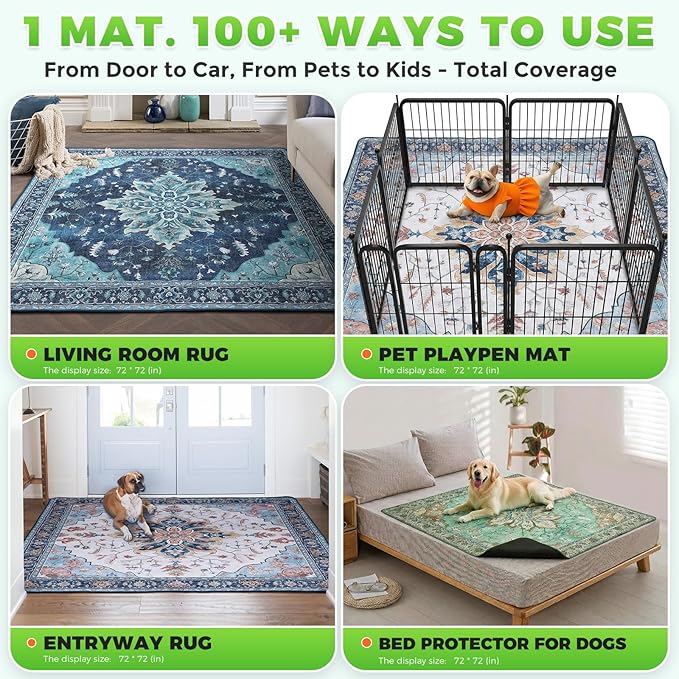 Hompet 2 Pack Super Absorbent Dog Door Mat for Muddy Paws, Washable Pee Pads for Dogs, Reusable Puppy Training Pads, Quick Dry Non-Slip Pet Entryway Rug, Leak-Proof Potty Pad for Indoor Floors 72x72
