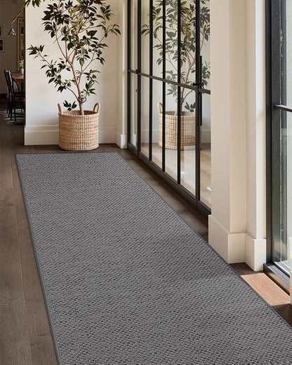 Color&Geometry Door Mat 2'4"x8' Runner Rug with Rubber Backing, Non Slip Washable Hallway Rug, Carpet Runners for Hallway Living Room Bedroom, Light Grey (Rolled-up NO Creases)