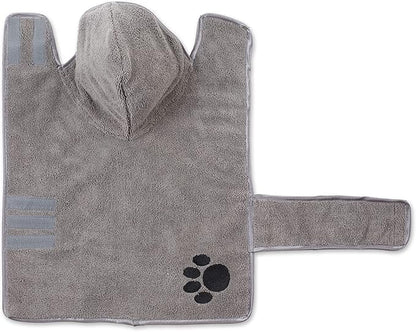 Bone Dry Pet Robe Collection, Embroidered Absorbent Microfiber Bath Robe with Adjustable Closure, for Dogs & Cats, Small, Gray
