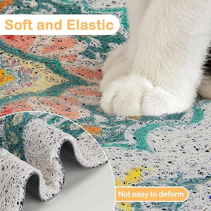Glittme Cat Litter Mat with Non-Slip Bottom Litter Box Mat 40"X30" Litter Trapping Mat Easy to Clean Washable Cat Food Mat for Kitty,XL